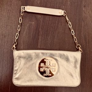 Tory Burch Reva Gold Clutch with Removable Strap